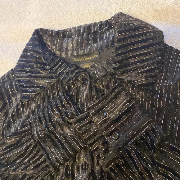 House of Harlow 1960 Velvet Burnout Striped Top  Black Sz M Metallic Threading - Picture 13 of 13